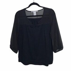 American Rag Black Sheer Short Sleeve Blouse Top